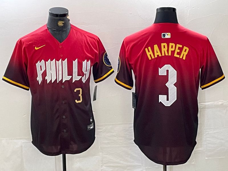 Men Philadelphia Phillies 3 Harper Red City Edition Nike 2024 MLB Jersey style 3